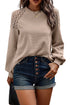 Lace Shoulder Waffle Knit Raglan Long Sleeve Top